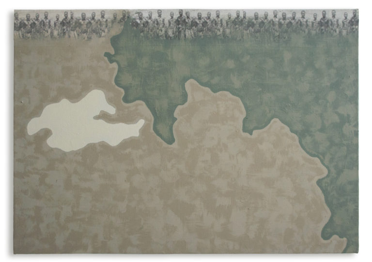 Natalia Brandt, Kongo 1885–1908, z serii Zaślepianie, 2013–2016, akryl na płótnie, druk, 63 x 90 cm