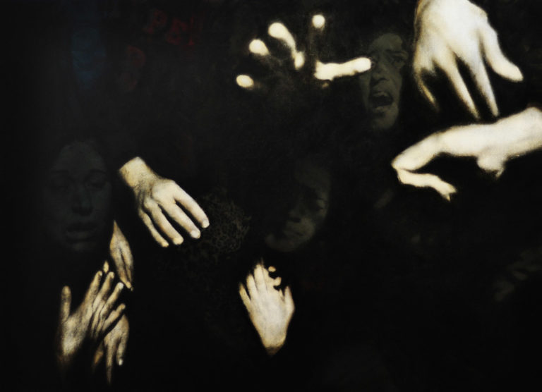 Untitled (hands), print and oil on canvas, 2010, 50 x 36 cm