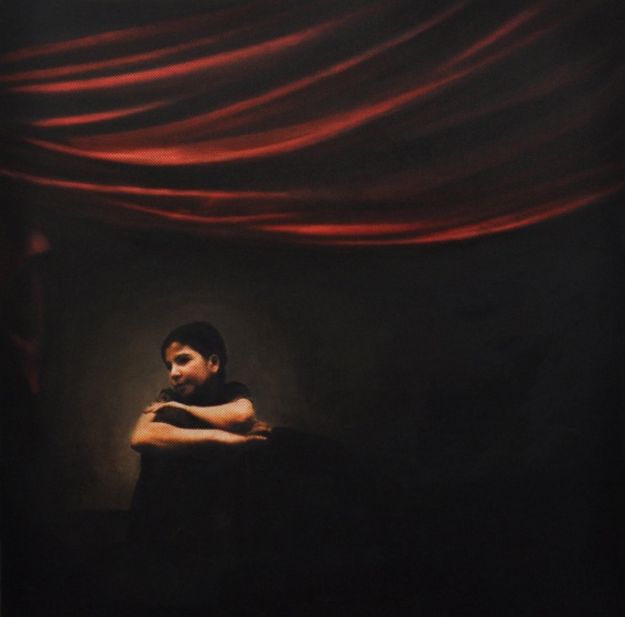 Nujood Ali, 10 lat, rozwiedziona z 30-letnim mężem, czerwiec 2008, płyta drewniana, druk cyfrowy na płótnie, farba olejna, 2010, 86 x 89 cm