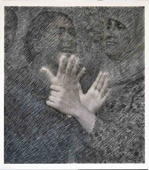 Sąsiedzi z Maalot-Tarshiha, sierpień 2006, druk cyfrowy, kredka na papierze akwarelowym, 2010, 58,5 x 66 cm