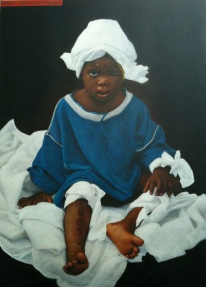 Survivor from the haiti earthquake, 2010, digital print and oil on canvas, 2010, 33 x 46 cm