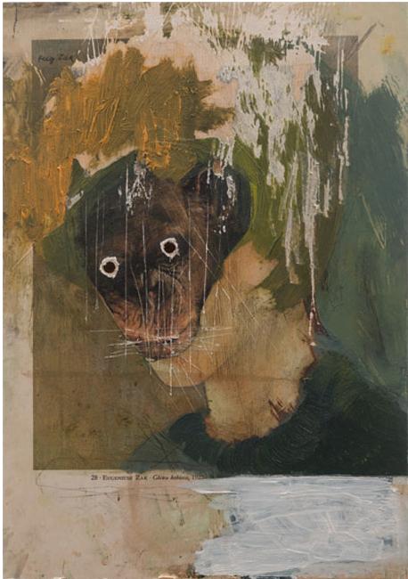 A women’ s head, oil and collage on canvas, 28 x 20 cm, 2012