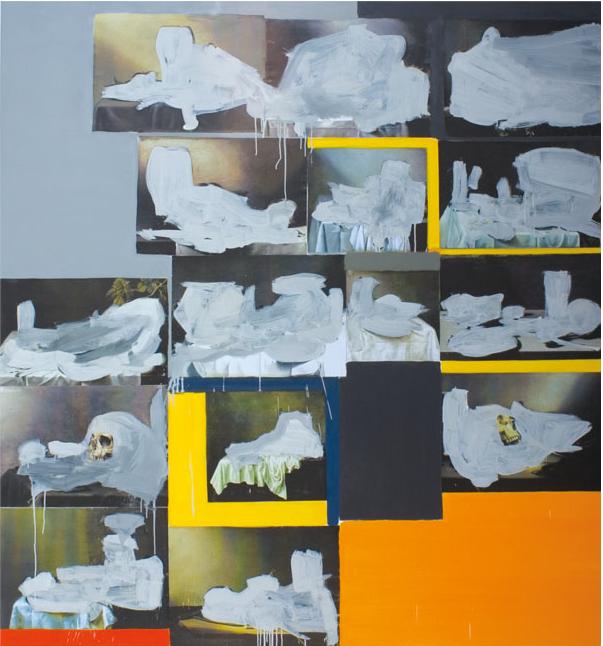 Stil life, oil and collage on canvas, 160 x 150 cm, 2008