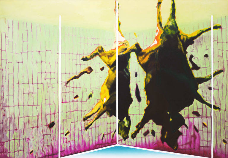 Rzeźnia z cyjanowym rogiem, 2015, olej na płótnie, 130 cm x 170 cm