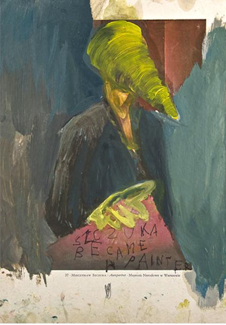 Szczuka został malarzem, kolaż na desce, 28 x 20 cm, 2012