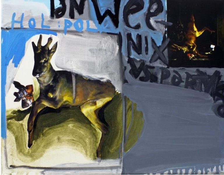 Weenix vs. Partyka, technika mieszana, 34 x 24 cm, 2008